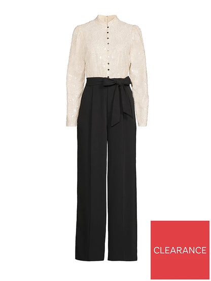 Embellished Button Through Wild Leg Jumpsuit