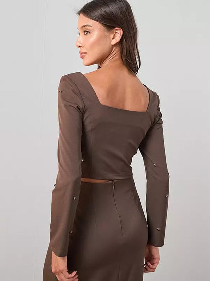 Embellished Detail Top Brown