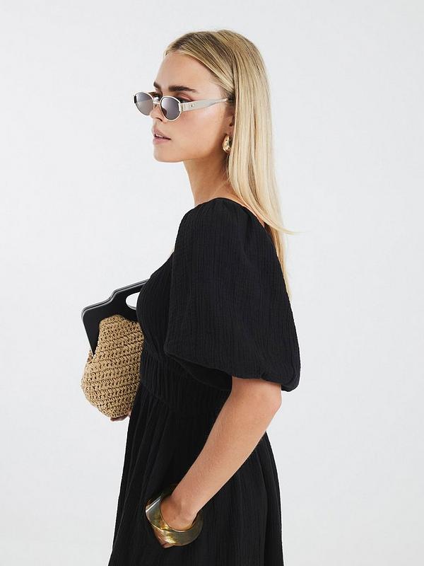 River Island Petite Short Sleeve Linen Midi Dress - Black
