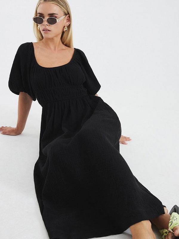 River Island Petite Short Sleeve Linen Midi Dress - Black