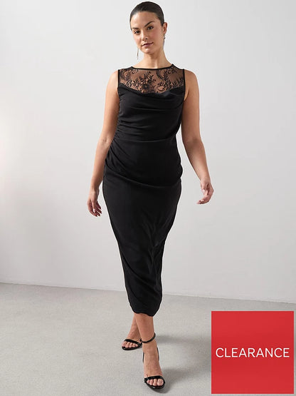 Curve Lace Neck Cowl Midaxi Dress