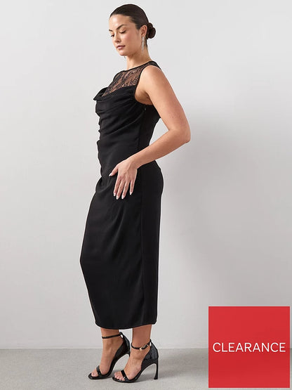 Curve Lace Neck Cowl Midaxi Dress