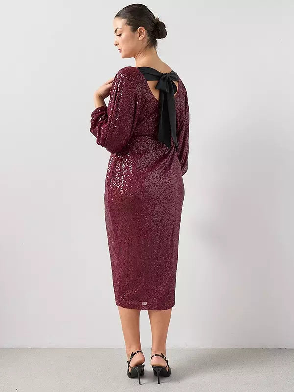 Curve Bow Back Sequin Midi Dress