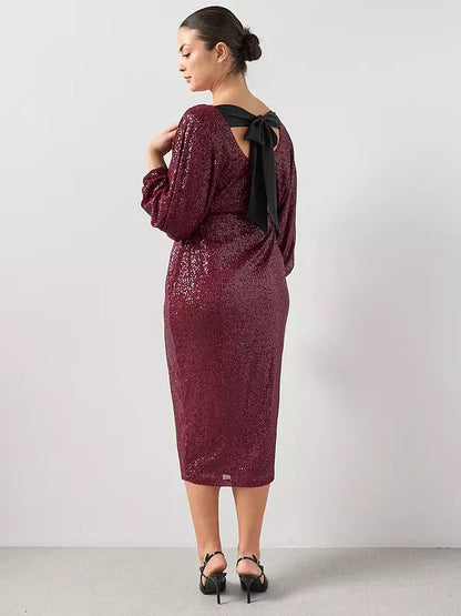 Curve Bow Back Sequin Midi Dress