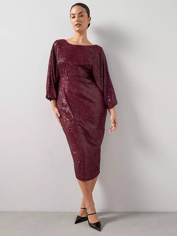 Curve Bow Back Sequin Midi Dress