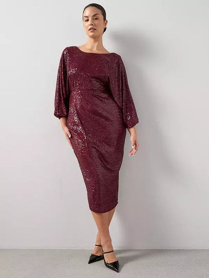 Curve Bow Back Sequin Midi Dress