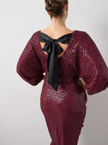 Curve Bow Back Sequin Midi Dress