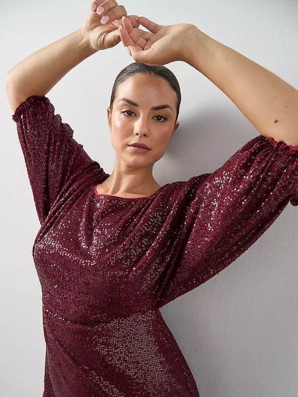 Curve Bow Back Sequin Midi Dress