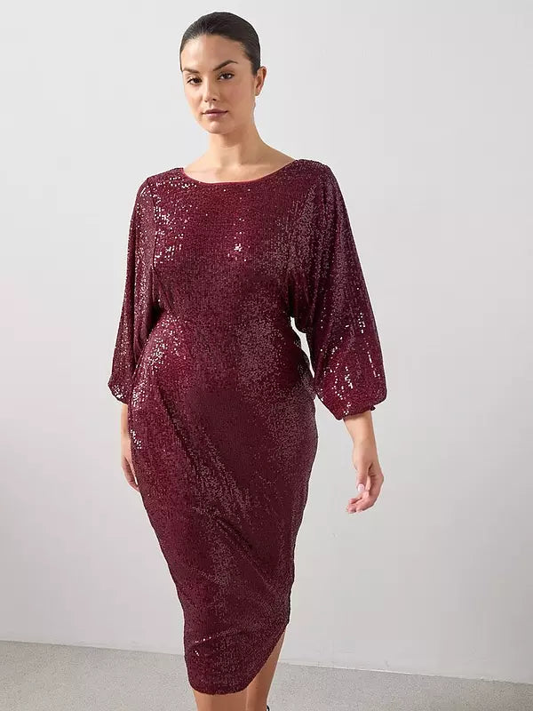 Curve Bow Back Sequin Midi Dress