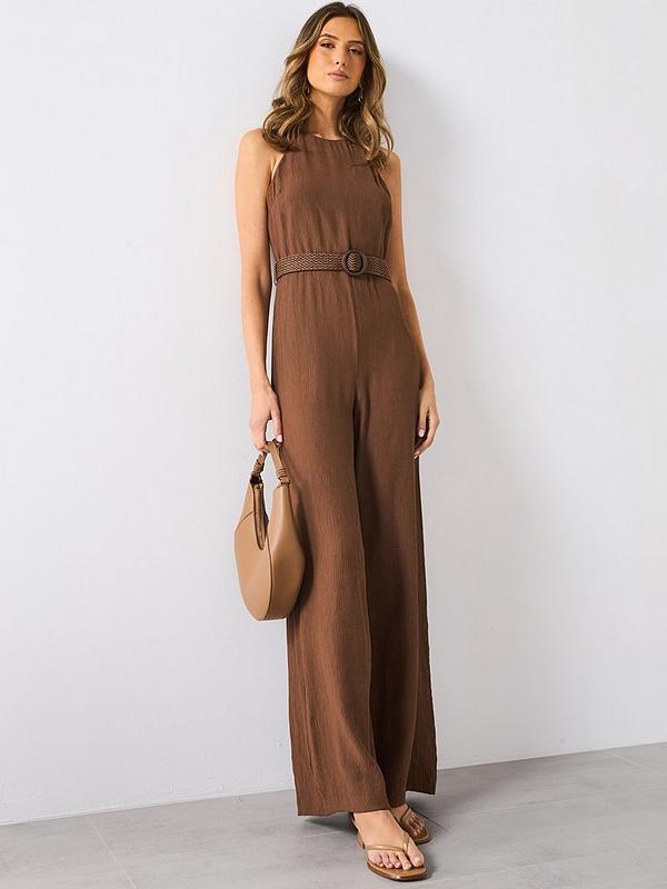Mango Halter-Neck Jumpsuit With Belt - Brown
