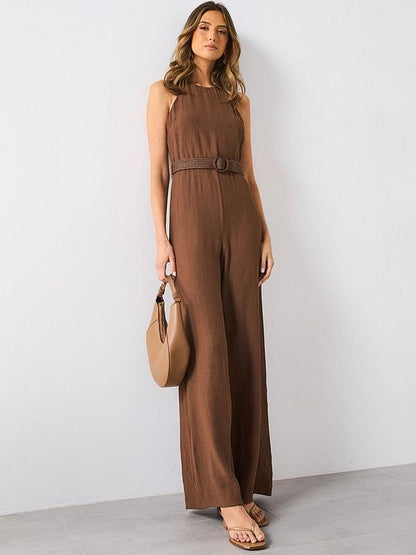 Mango Halter-Neck Jumpsuit With Belt - Brown