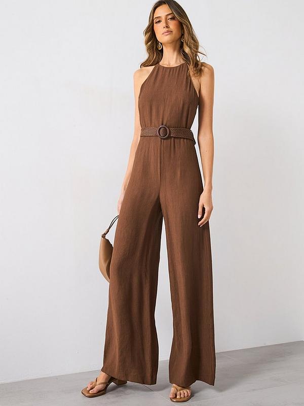 Mango Halter-Neck Jumpsuit With Belt - Brown