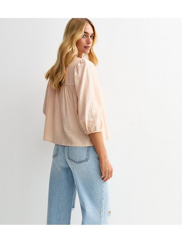 New Look Lace Trim Tie Neck Blouse - Pink