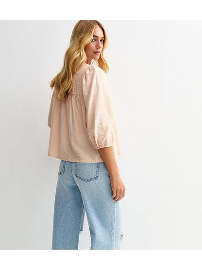 New Look Lace Trim Tie Neck Blouse - Pink