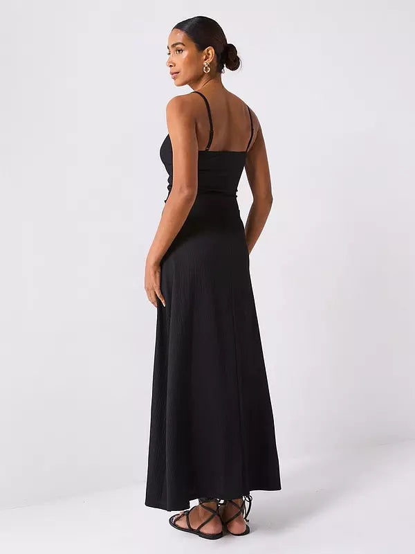 Shell Detail Cut Out Maxi Dress - Black