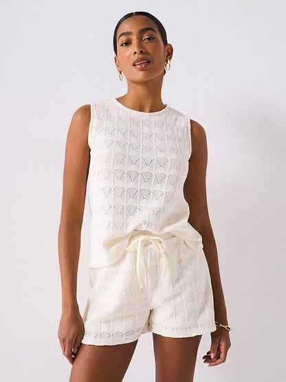 Crochet Knit Vest - Cream