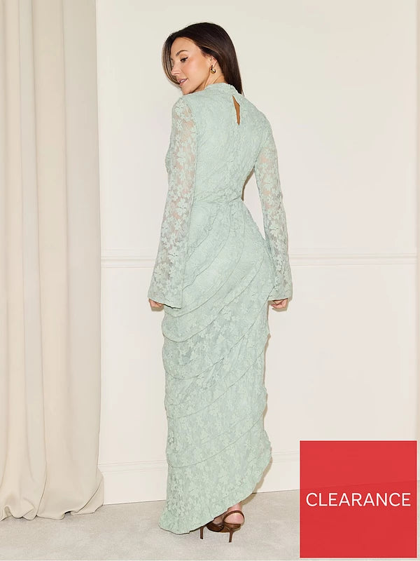High Neck Lace Midaxi Dress - Green