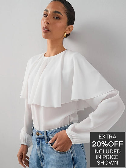 Cape Detail Blouse Cream
