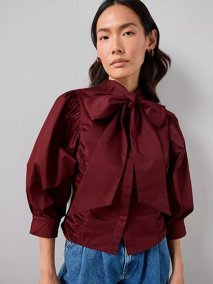 Pussy Bow Balloon Sleeve Blouse