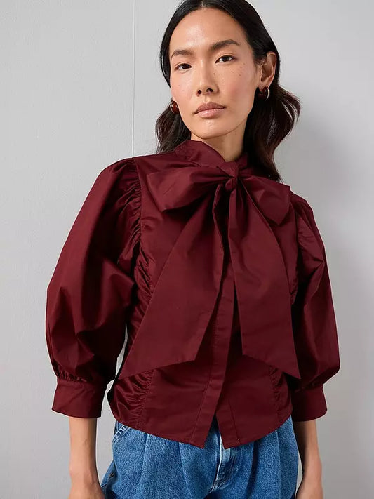 Pussy Bow Balloon Sleeve Blouse