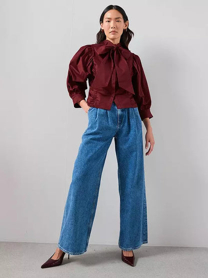 Pussy Bow Balloon Sleeve Blouse