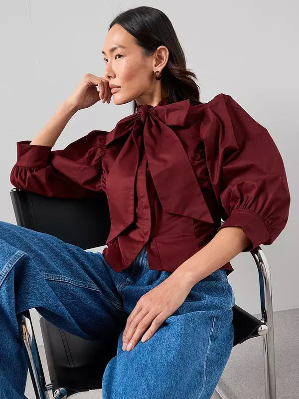 Pussy Bow Balloon Sleeve Blouse