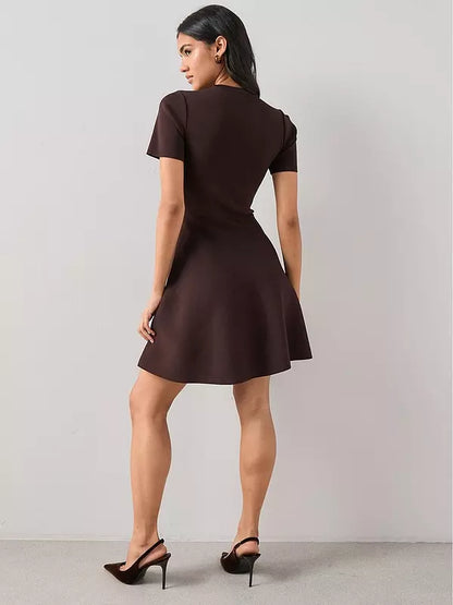 Stud Detail Knitted Dress - Brown