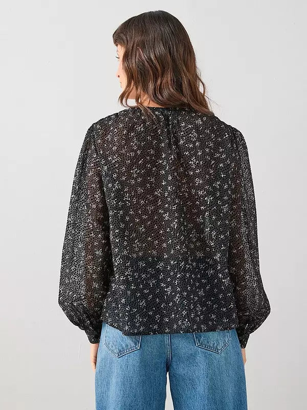 Black Ditsy Floral Button Through Blouse