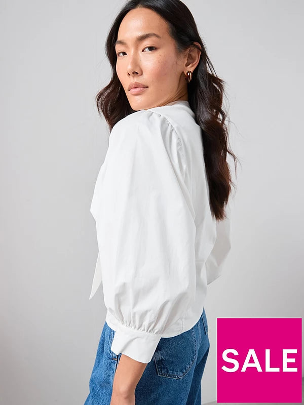 Pussy Bow Ballow Sleeve Blouse Cream