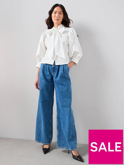Pussy Bow Ballow Sleeve Blouse Cream