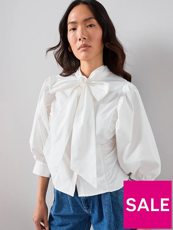 Pussy Bow Ballow Sleeve Blouse Cream