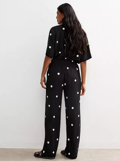 Spot Print Wide Leg Trousers - Black