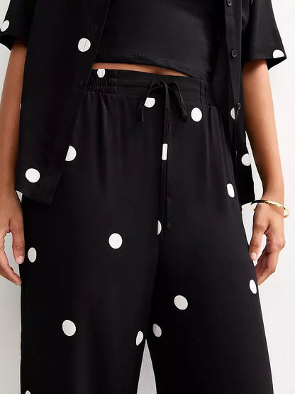 Spot Print Wide Leg Trousers - Black