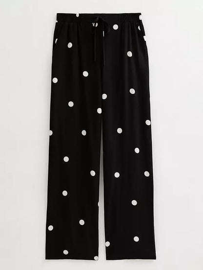 Spot Print Wide Leg Trousers - Black