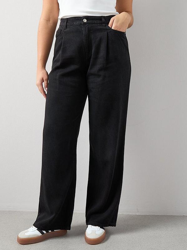 Curve Wide Leg Elasticated Waist Jeans Black