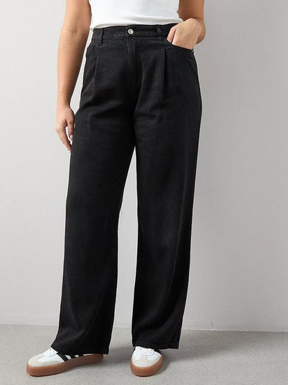 Curve Wide Leg Elasticated Waist Jeans Black