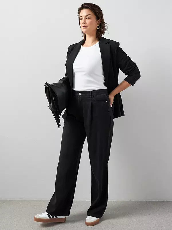 Curve Wide Leg Elasticated Waist Jeans Black
