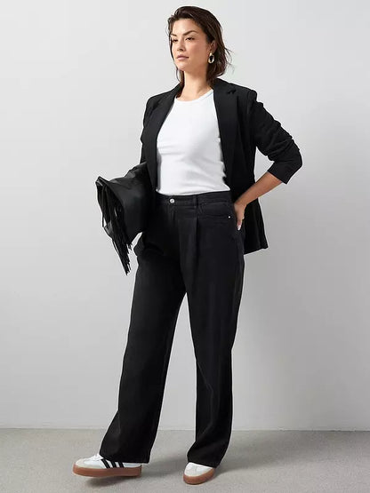 Curve Wide Leg Elasticated Waist Jeans Black