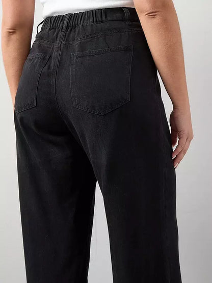 Curve Wide Leg Elasticated Waist Jeans Black