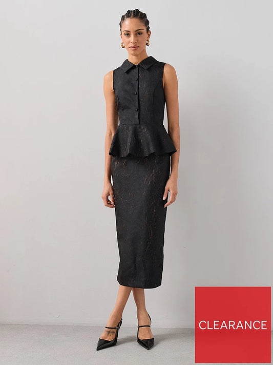Peplum Waistcoat Midaxi Dress Black