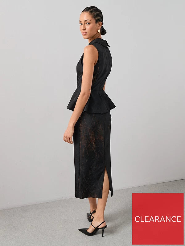 Peplum Waistcoat Midaxi Dress Black