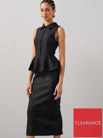 Peplum Waistcoat Midaxi Dress Black