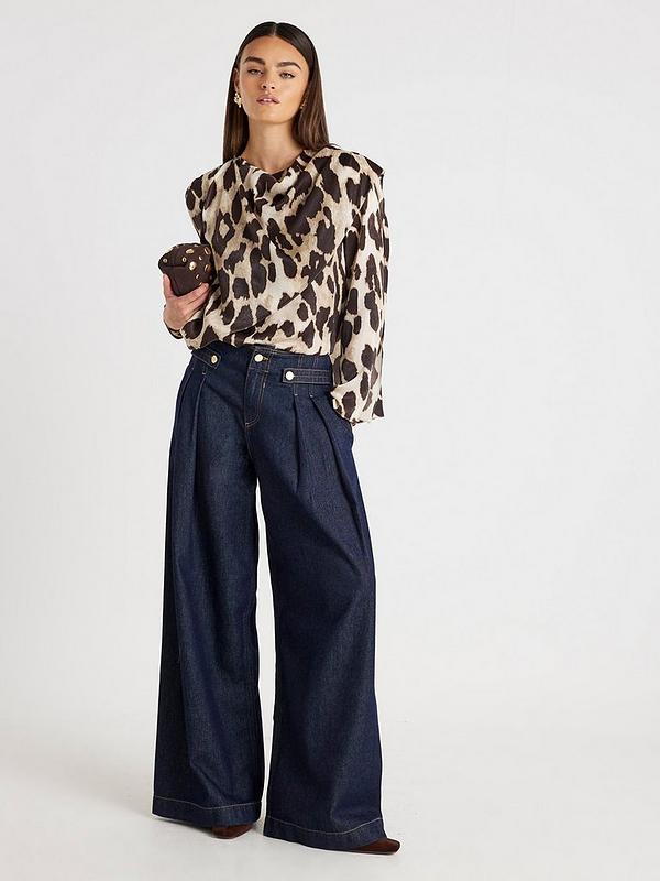 Cowl Neck Drape Blouse Brown