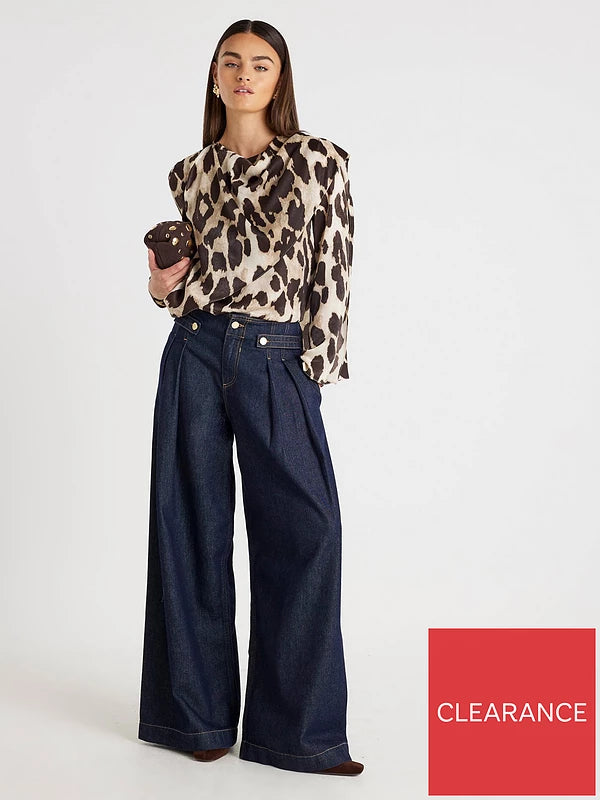 Cowl Neck Drape Blouse Brown
