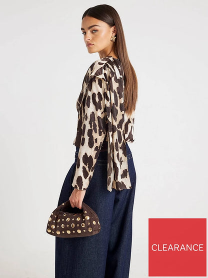 Cowl Neck Drape Blouse Brown