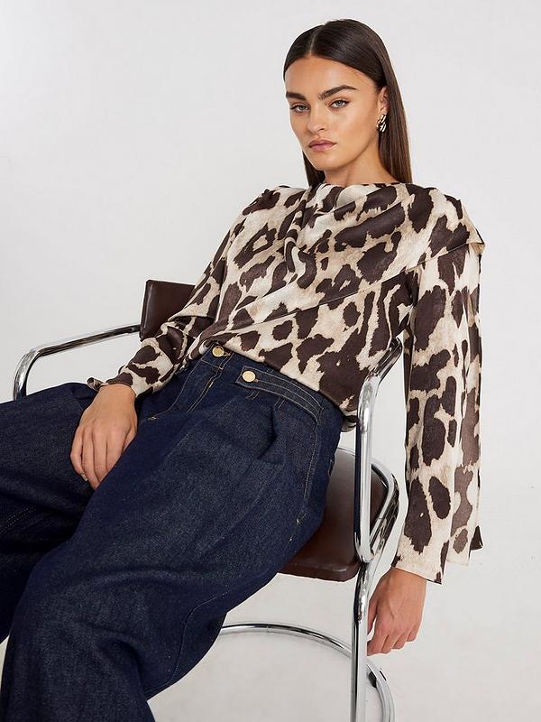 Cowl Neck Drape Blouse Brown