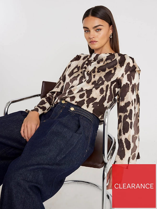 Cowl Neck Drape Blouse Brown