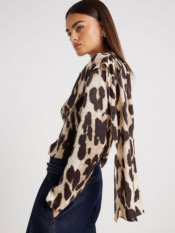 Cowl Neck Drape Blouse Brown