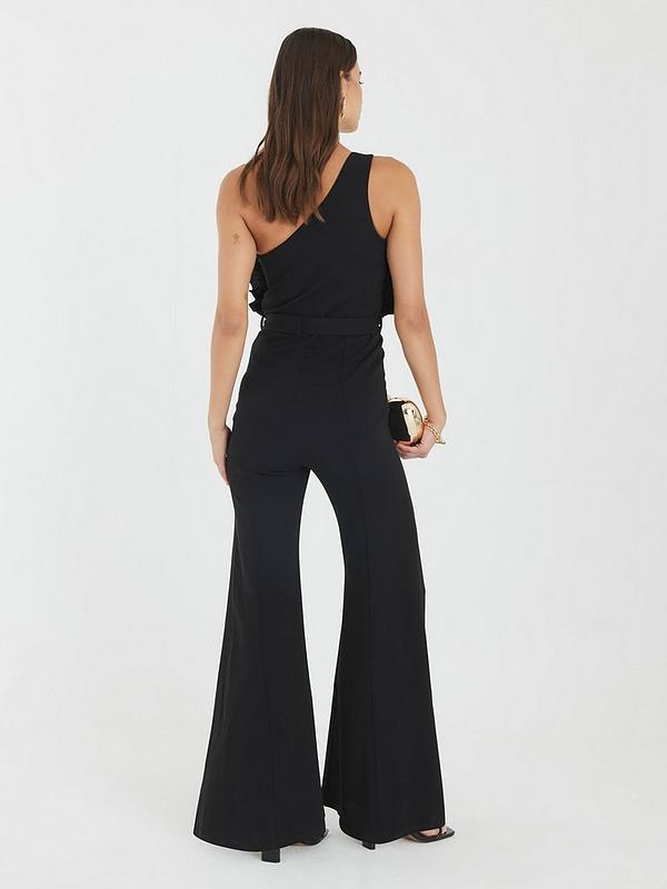 3D Trim One Shoulder Jumpsuit Black
