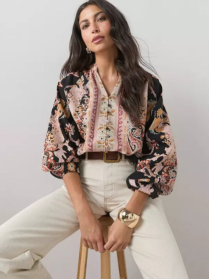 Printed Button Detail Co-ord Blouse Print